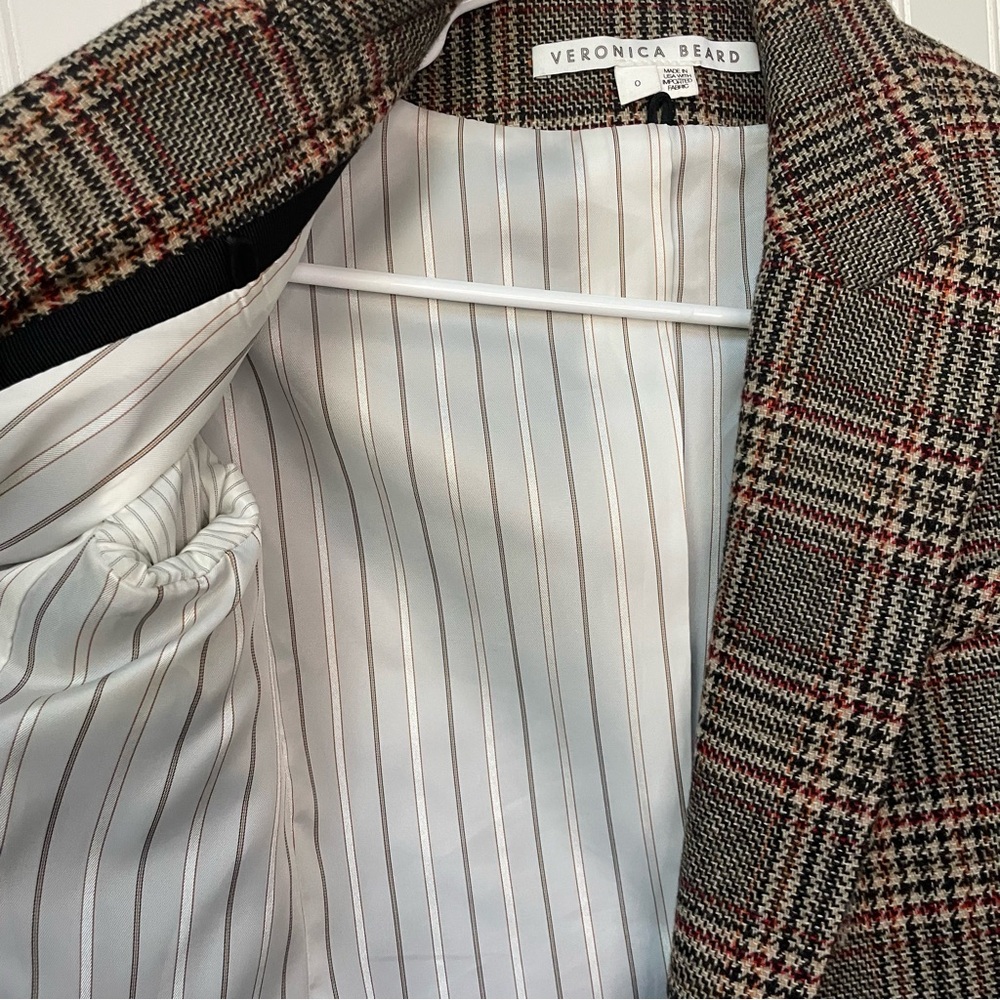 Veronica Beard Plaid Oria Dickey Jacket Camel Multi Size 0 - Picture 7 of 12